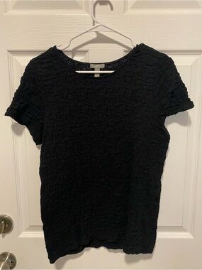 Women's Black Textured Short Sleeve Top